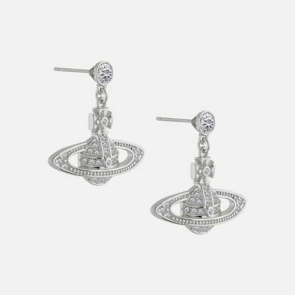 Vivienne Westwood Mini Bas Relief Drop Earrings in PLATINUM-CRYSTAL-Crystal - Picture 1 of 3